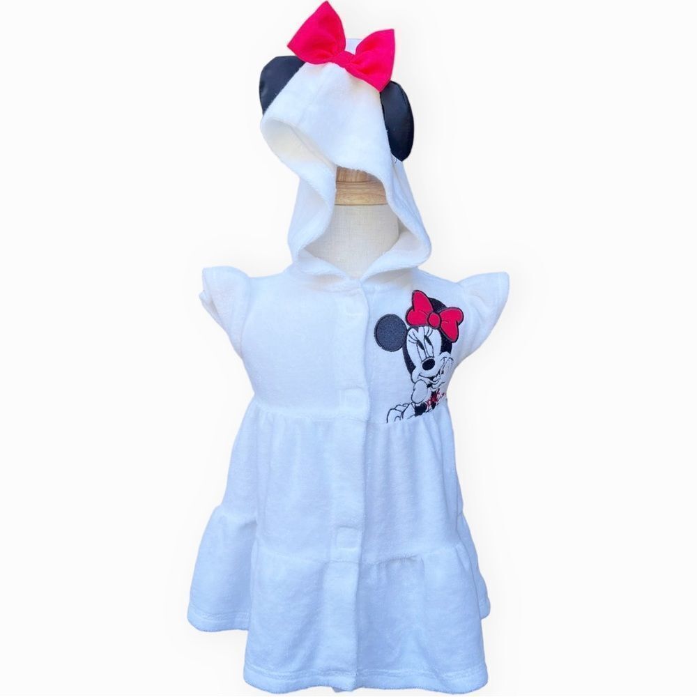 Disney Baby Girl Minnie Mouse Hooded Beach Coverup Dress with Ears. 9-12 Months.
